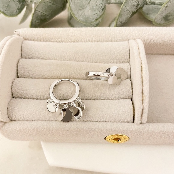 925 Sterling Silver Coin Huggie Earrings Dangle Coin Hoop Earrings Small Hoops - Picture 8 of 9